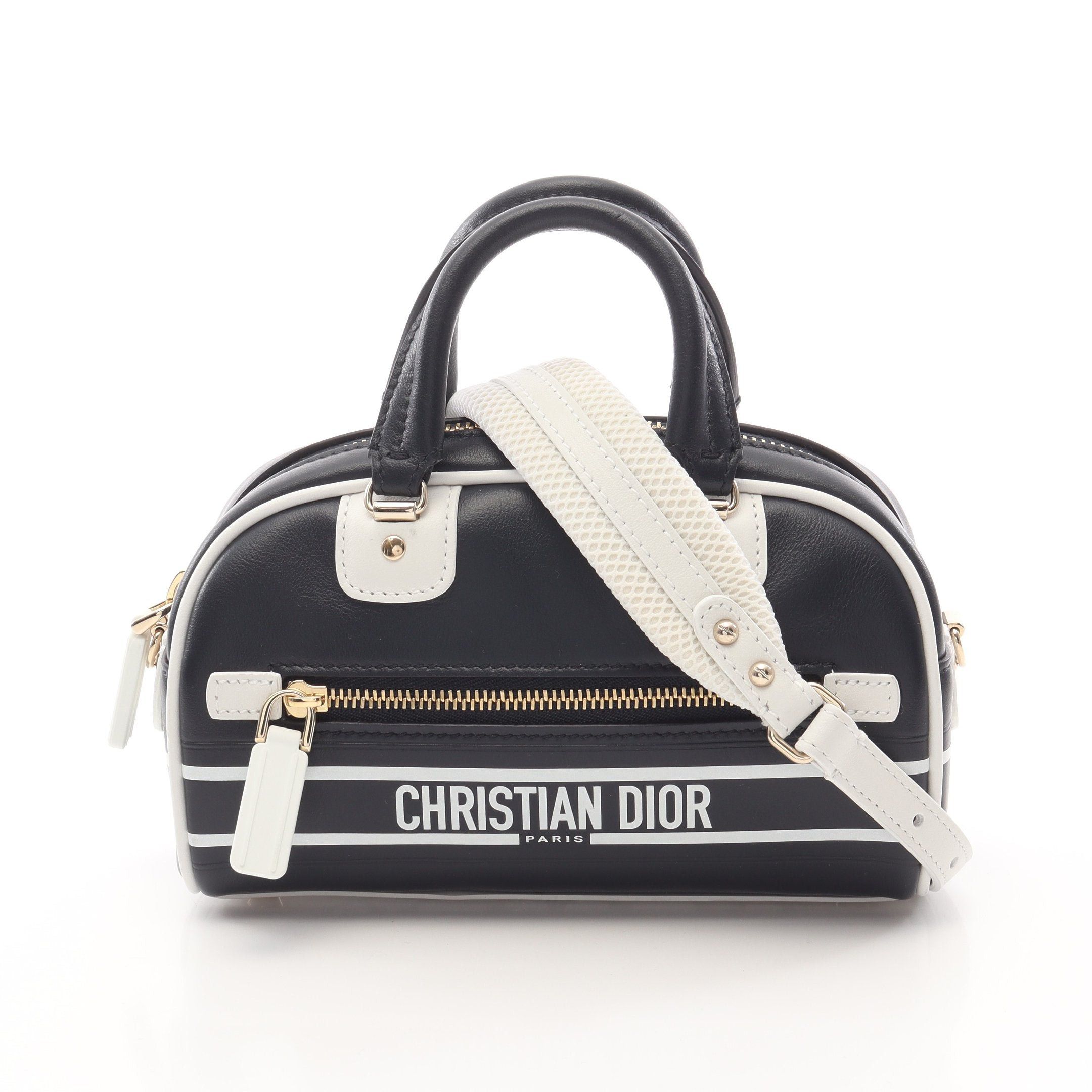 Dior Vibe Mini Bowling Bag Handbag Boston Leather Navy White in Blue, Women's