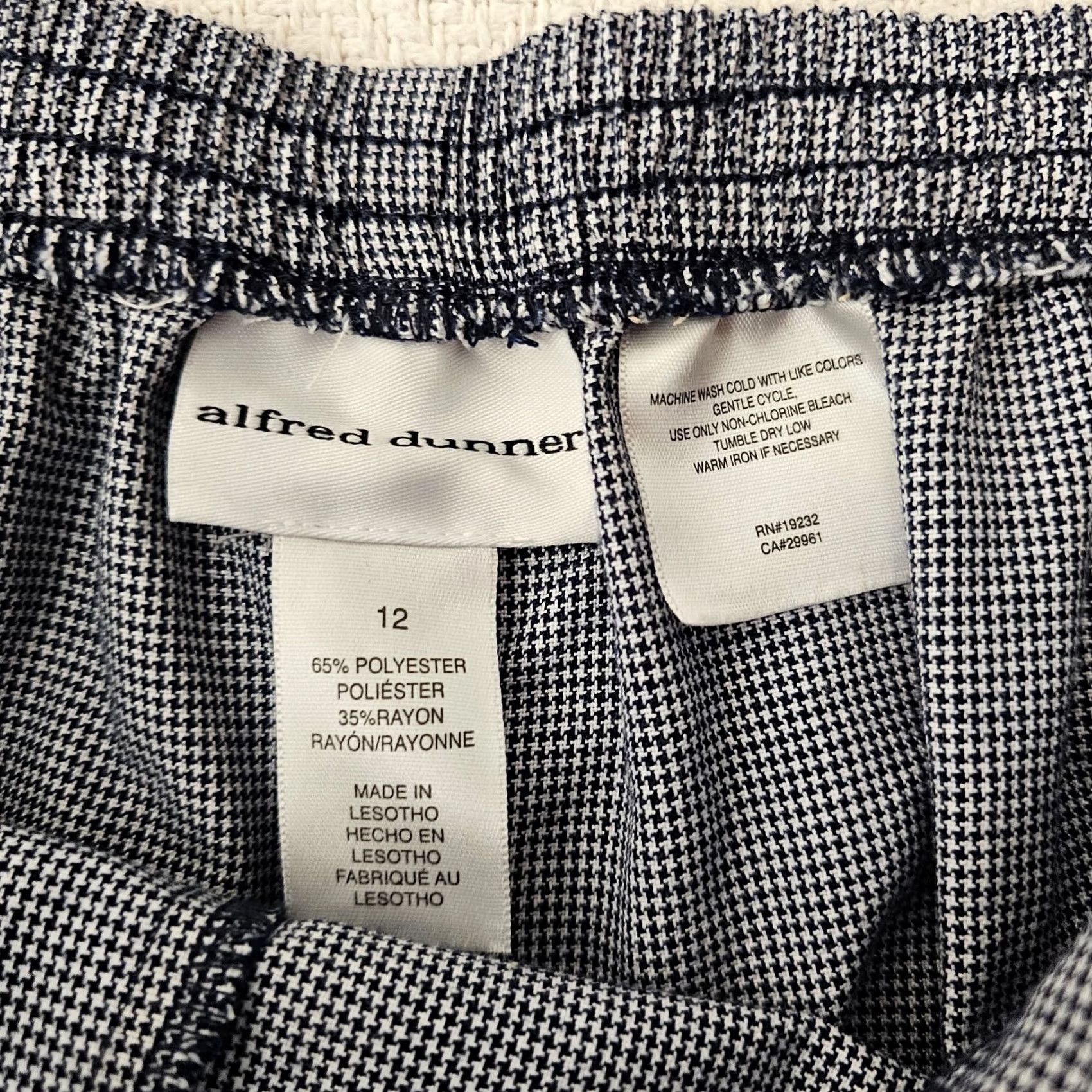 Vintage Alfred Dunner Pants Check Pattern Elastic Waist Pull On 12 Regular Black White 29in Inseam Straight Ankle Womens Size 30" / US 8 / IT 44 - 3 Thumbnail