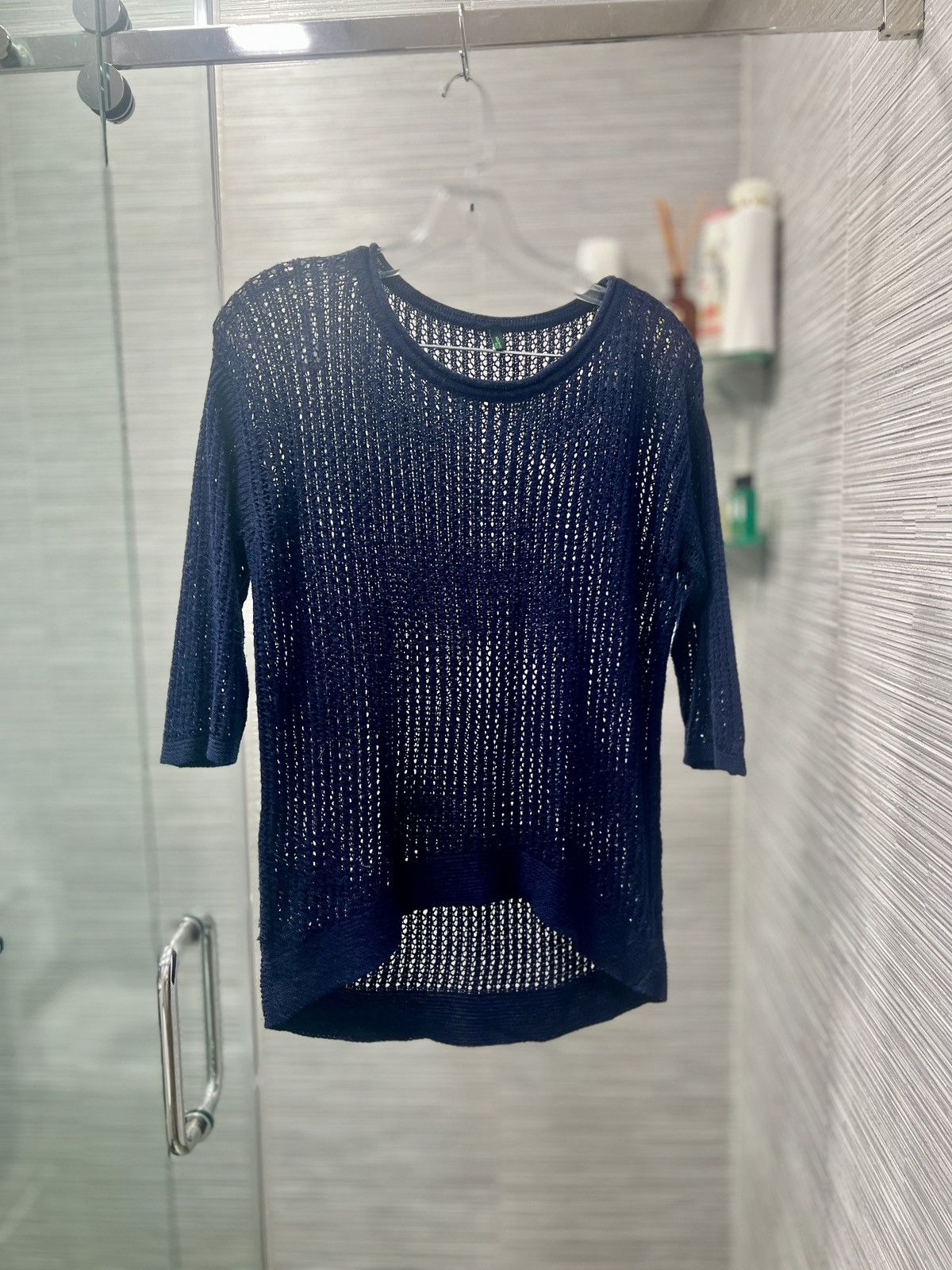 United Colors Of Benetton United Colors of Benetton Navy Blue Open-Knit Sweater Size S / US 4 / IT 40 - 3 Thumbnail