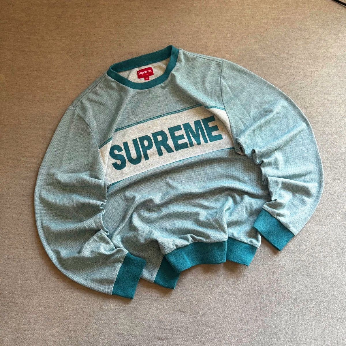 Supreme Tonal Stripe Logo Crewneck Black Size L Mens SS17