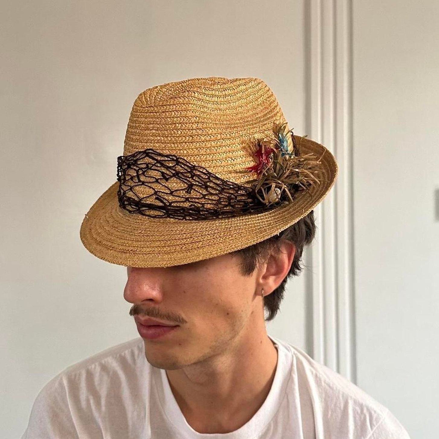 Vintage Vintage 60s Straw Shell Tourist Sun Beach Hat Cap Fedora Size ONE SIZE - 1 Thumbnail