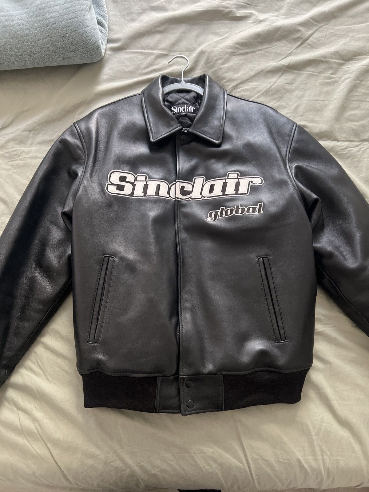 image of Sinclair Global Leather Varsity Jacket in Black, Men's (Size XL)