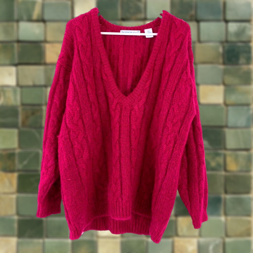 Vintage VINTAGE Northern Isles Sweater Shirt Womens Large Pink Mohair Blend V-Neck Oversized Pullover Size L / US 10 / IT 46 - 1 Thumbnail