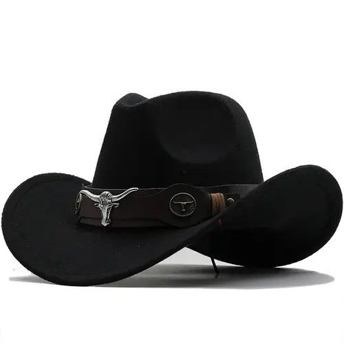 Other Men Black Wool Chapeu Western Cowboy Hat Size ONE SIZE - 6 Thumbnail