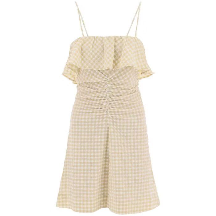 image of Ganni O1S22I1N0524 Gingham Motif Dress In Beige, Women's (Size XS)