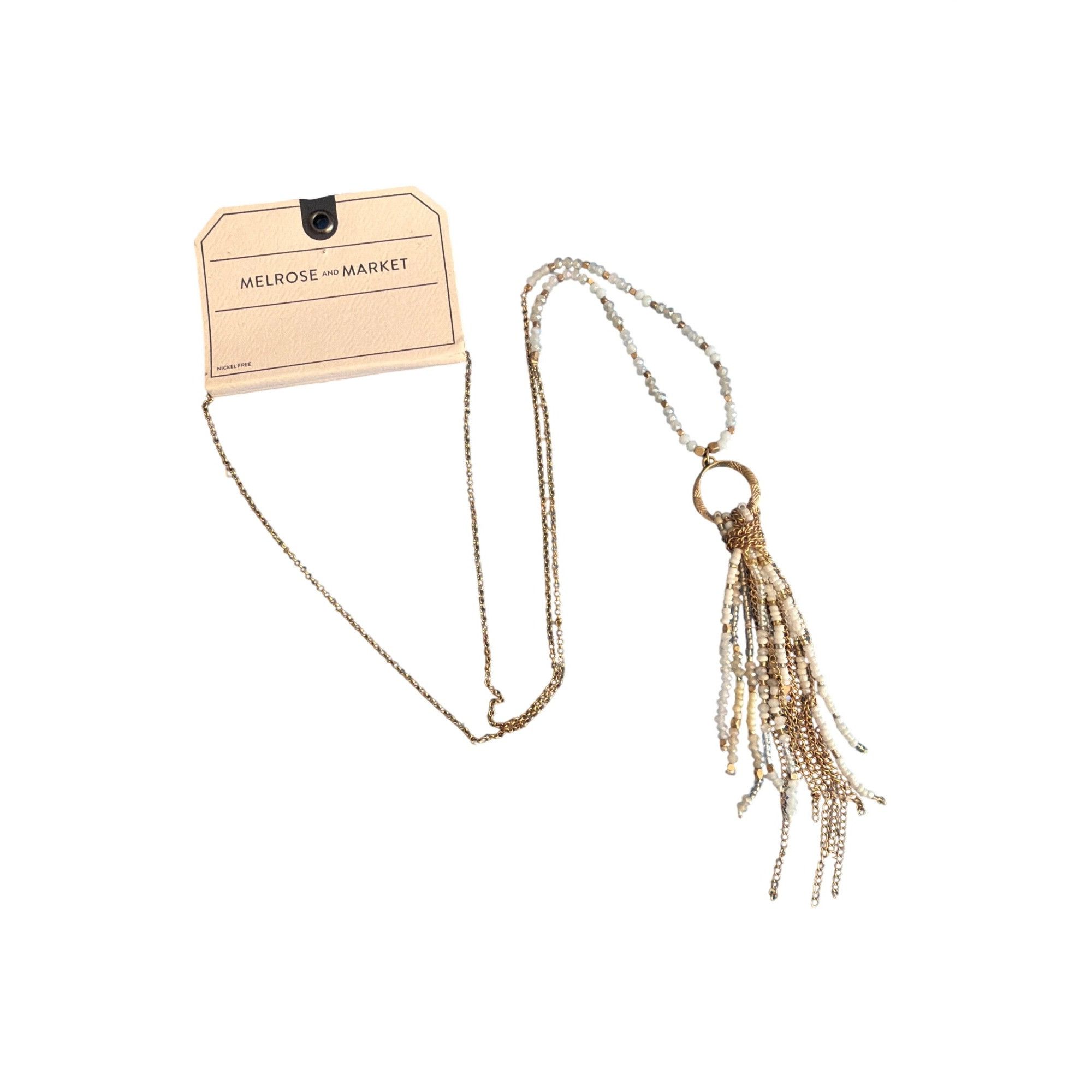 Other Melrose And Market Gold White Cream Beaded Tassel Necklace N Size ONE SIZE - 1 Thumbnail