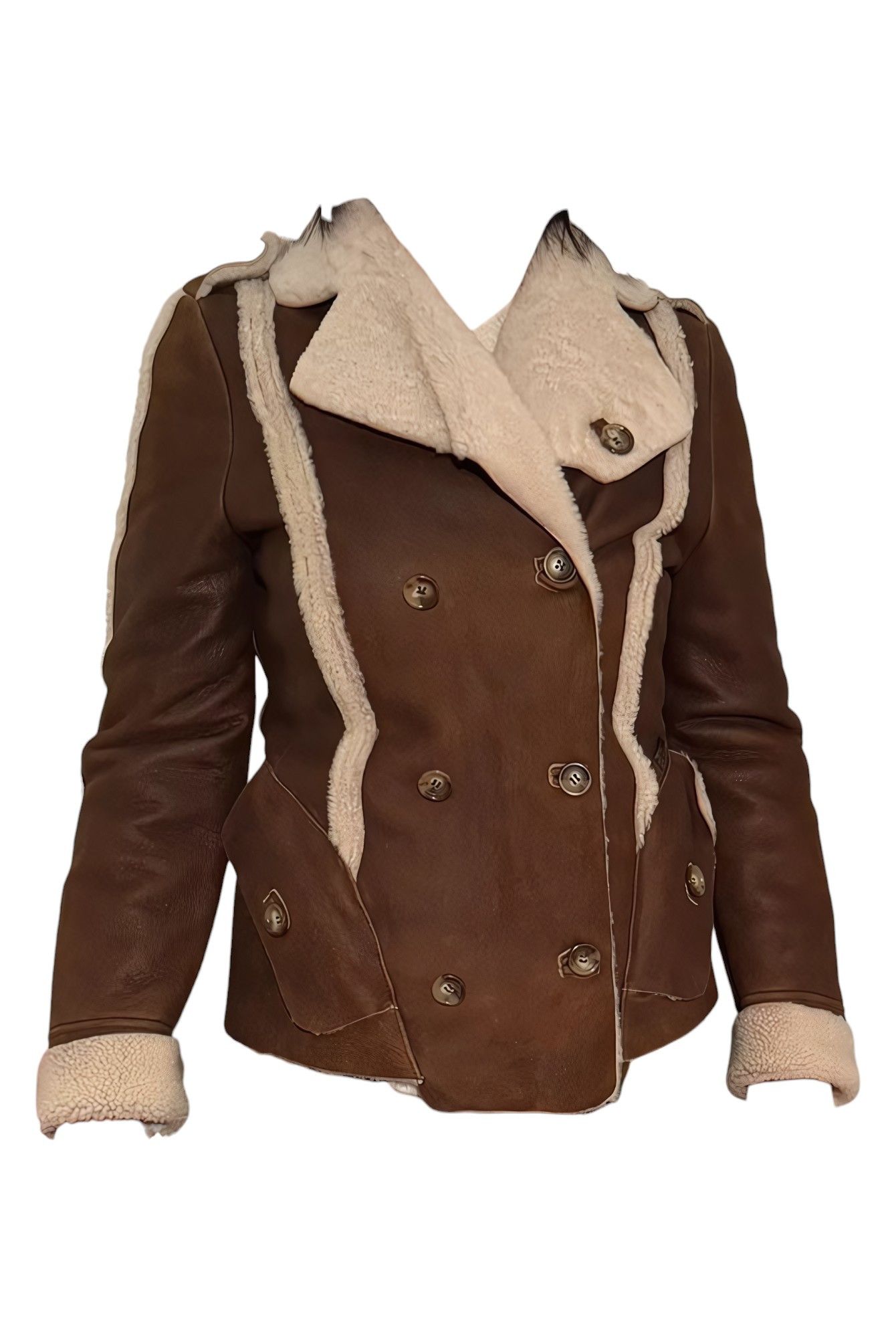 John Galliano SHEARLING LEATHER DOUBLE BREASTED COAT JACKET Size XS / US 0-2 / IT 36-38 - 1 Thumbnail