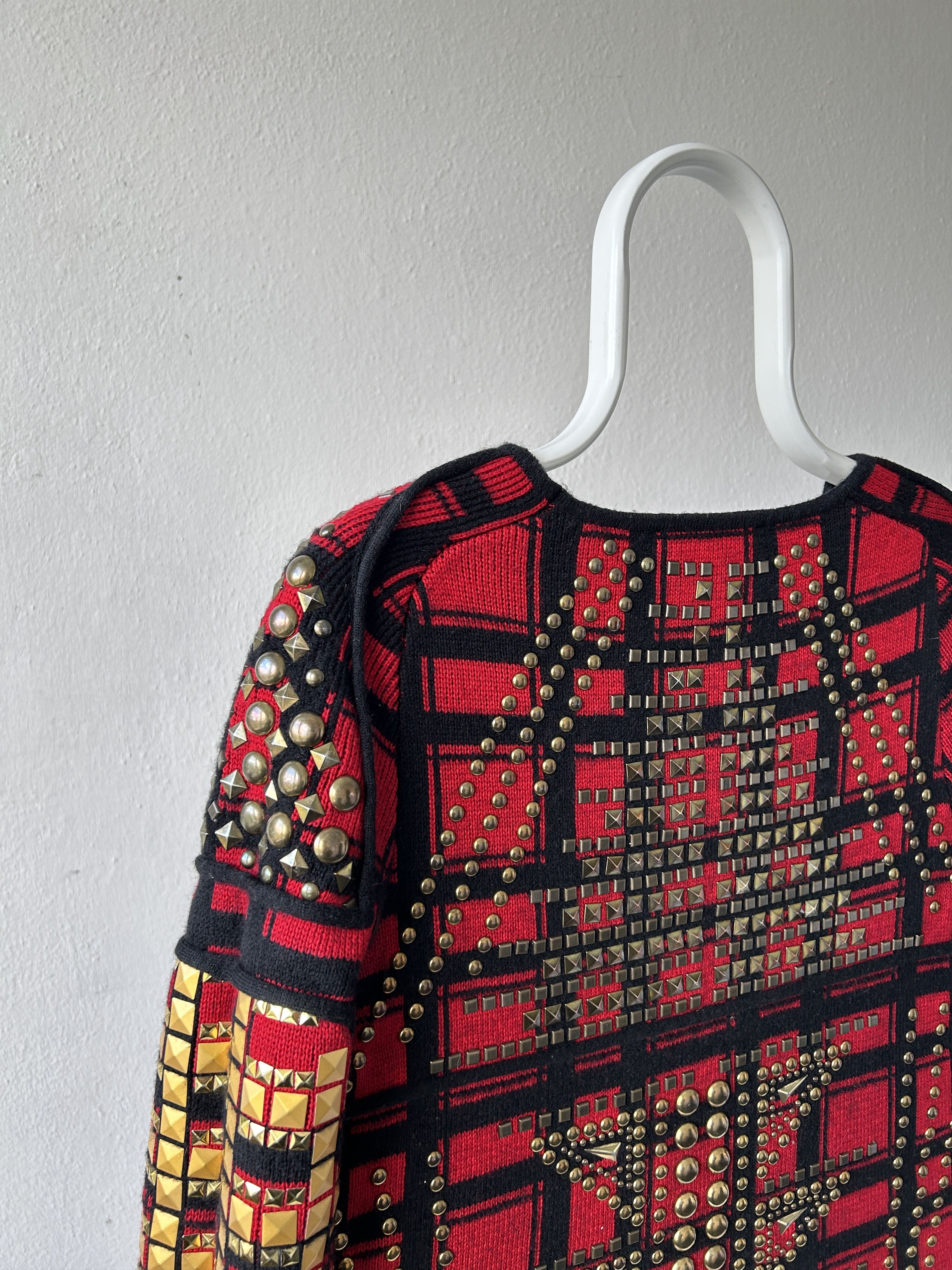 AW14 runway Philipp Plein studded check wool knit mini dress