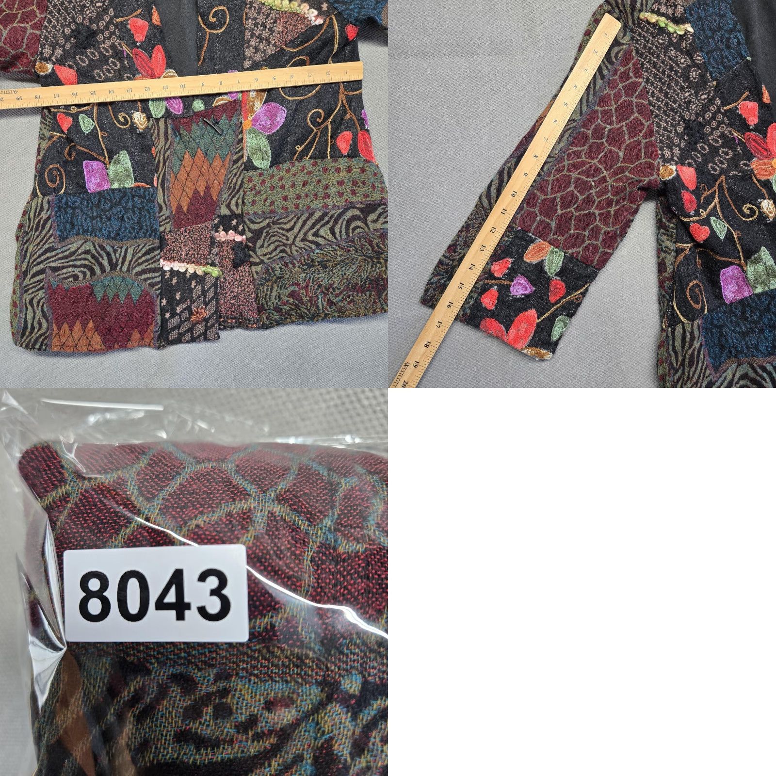 Soft Surroundings Soft Surroundings Jacket Womens PM Black Floral Tweed Kimono Embroidered Lined Size M / US 6-8 / IT 42-44 - 8 Thumbnail