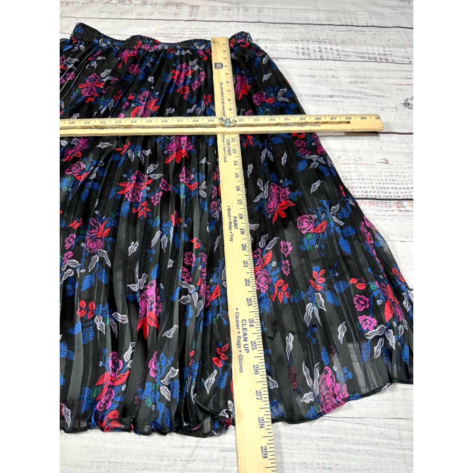 Vintage Halogen Womens Pleated Midi Skirt Sz M Black/Purple Floral Lined Polyester Size 32" / US 10 / IT 46 - 2 Thumbnail