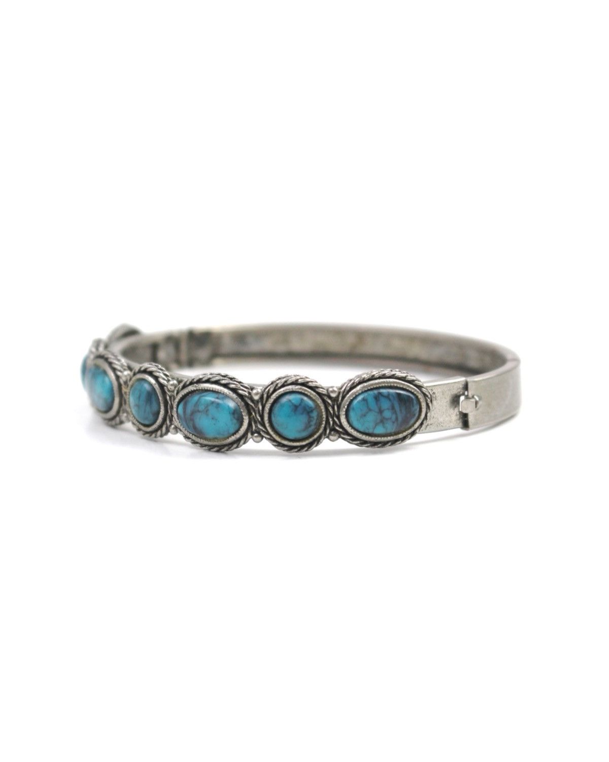 Vintage 2000S BOHO TURQUOISE CABOCHON STATEMENT HINGED BRACELET Size ONE SIZE - 2 Thumbnail