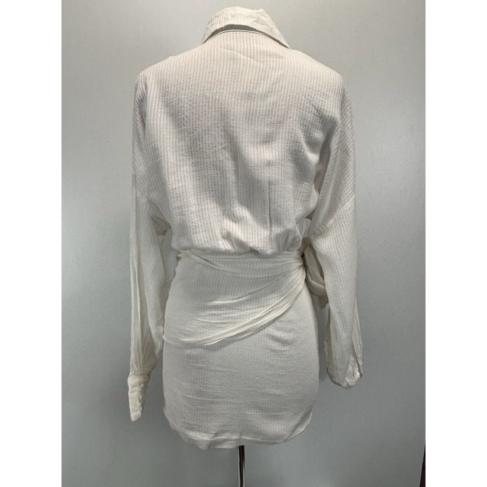 Vintage Atoir The Ava Shirt Dress - Womens Size 6 White Banana Fiber Mini Tie Waist Size M / US 6-8 / IT 42-44 - 3 Thumbnail