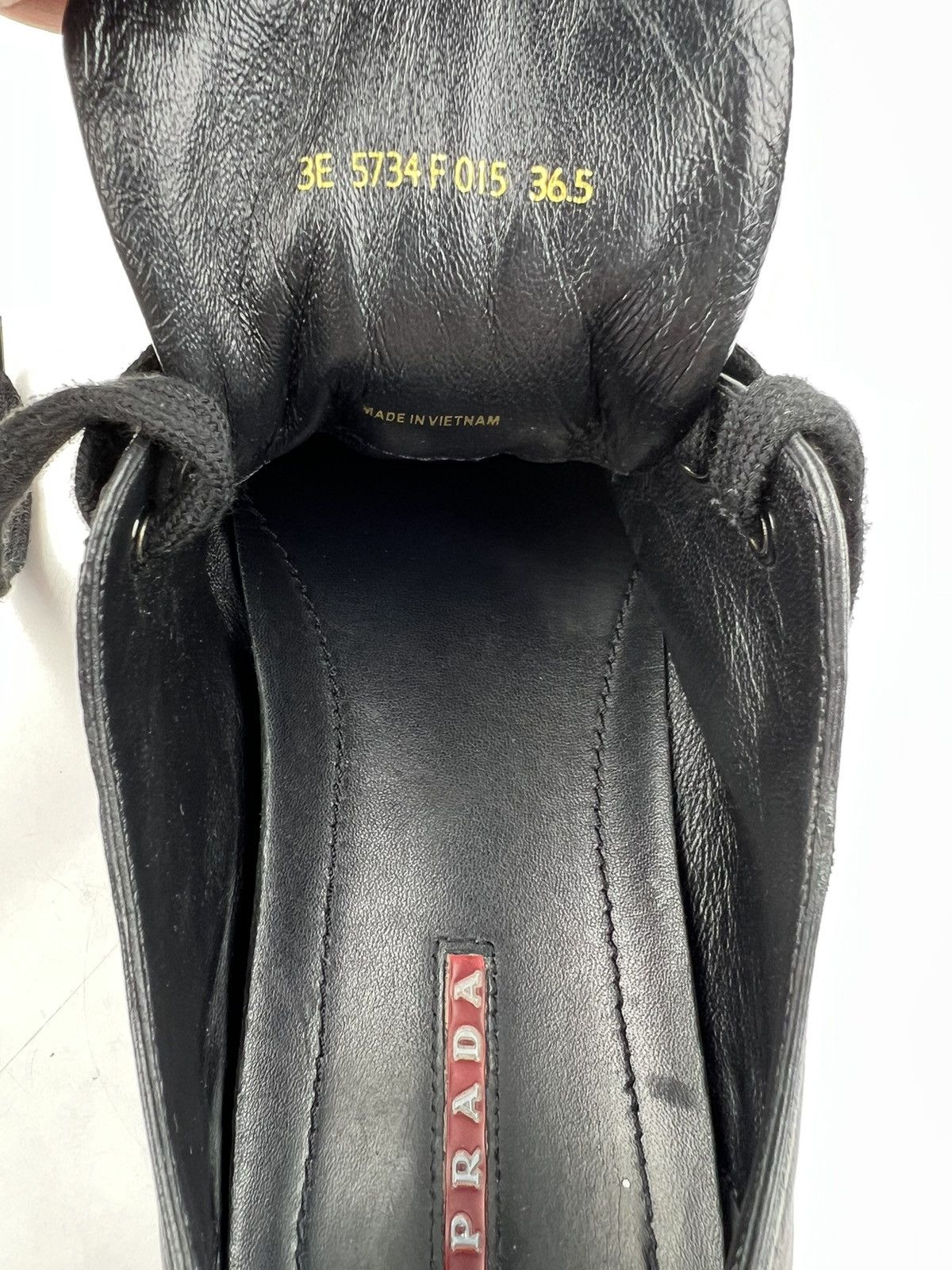 Prada PRADA Sneakers Low-Top Leather Shoes Red Tab Logo Black Wmns Size US 6.5 / IT 36.5 - 22 Thumbnail