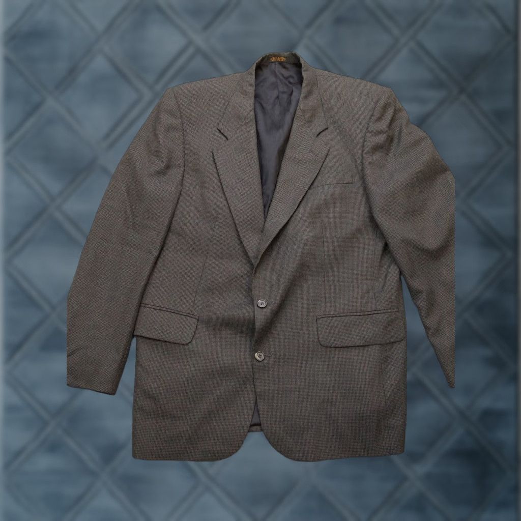 Vintage Hunting Horn Sport Coat Blazer Mens 44R Gray Check Two-Button Notch Lapel Single-Breasted Jacket Regular Office Formal Size 44R - 1 Thumbnail
