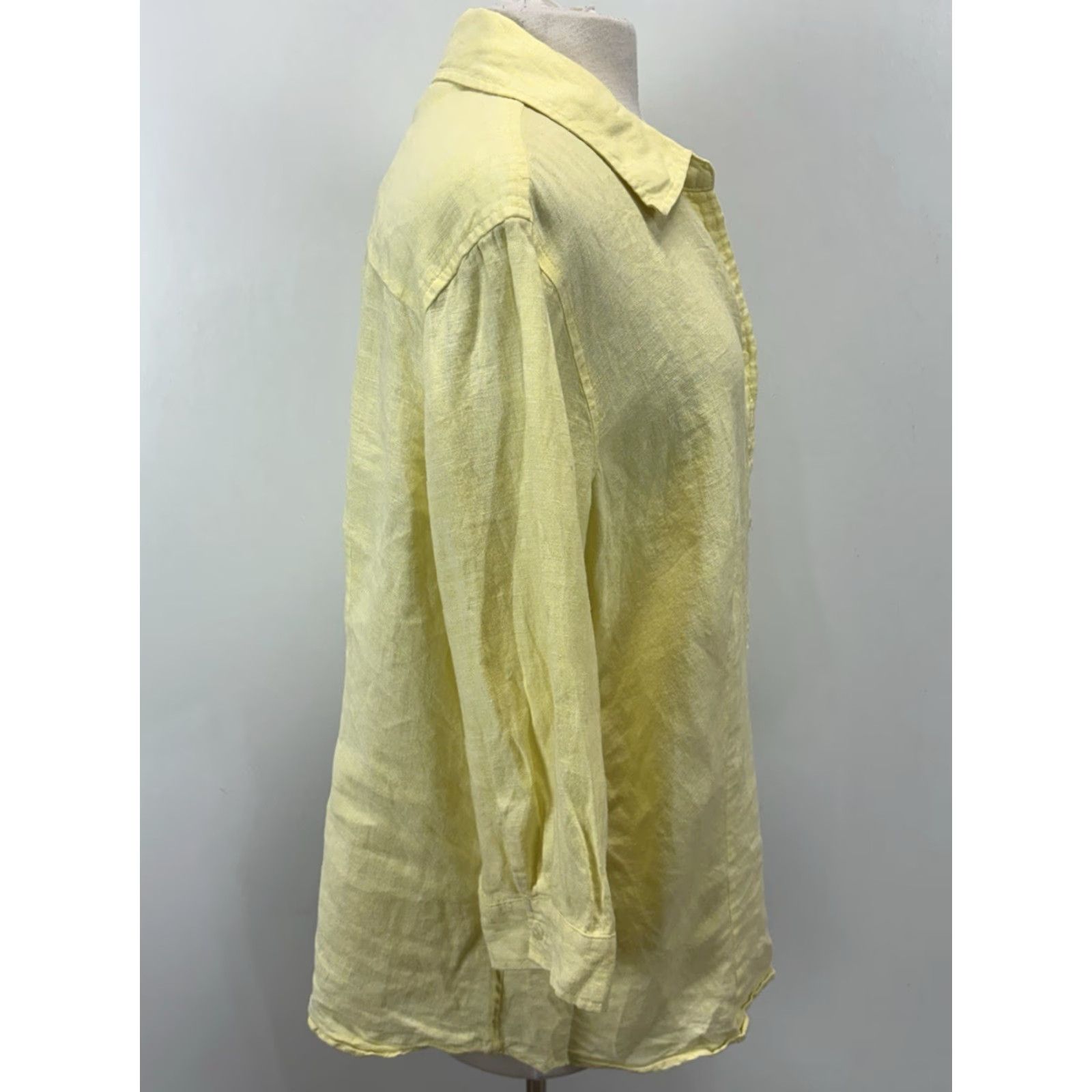 Coldwater Creek VINTAGE Coldwater Creek Shirt 100% Linen Button-Up Women’s 1X Plus Yellow Coastal, Collared, Solid, Button Closure, Adult Women Size XL / US 12-14 / IT 48-50 - 4 Thumbnail