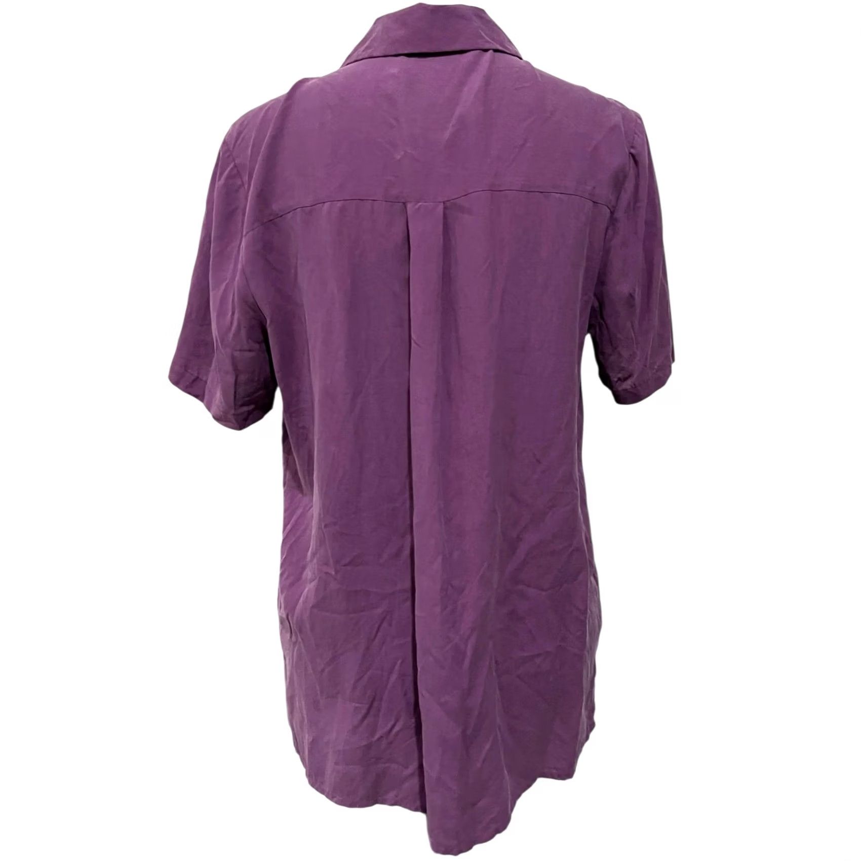Vintage VINTAGE Anna and Frank Silk Blouse Button Up Womens Size M Short Sleeve Pockets Purple 90s Classic Hipster Solid Collared Size M / US 6-8 / IT 42-44 - 4 Thumbnail