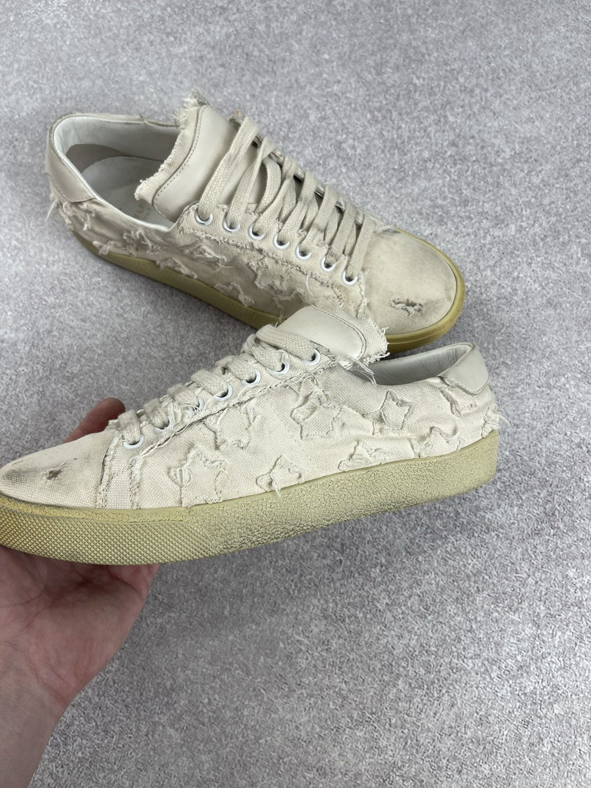 Saint Laurent Paris × Yves Saint Laurent Saint Laurent Paris Distressed Denim Sneakers Size 38 Size US 8 / IT 38 - 15 Thumbnail