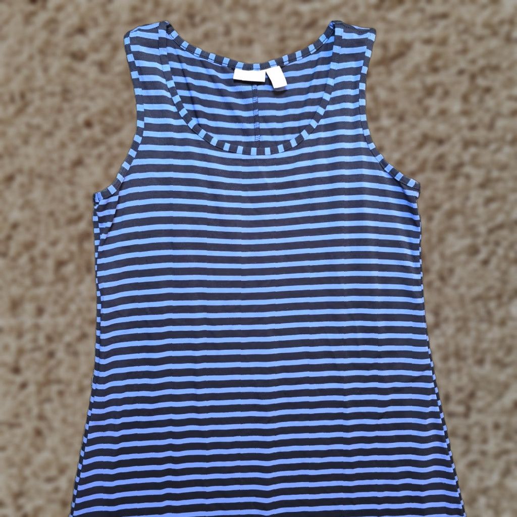 Vintage Chicos Dress Maxi Womens Large Blue Striped Sleeveless Casual Knit Rayon Spandex Size L / US 10 / IT 46 - 1 Thumbnail