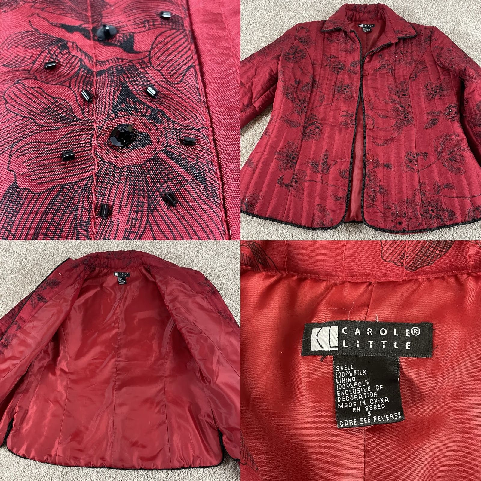 Vintage VINTAGE Carole Little Puffer Jacket Women Jacket S Red Black Floral Boho Asian Chinoiserie R2 Size S / US 4 / IT 40 - 8 Thumbnail