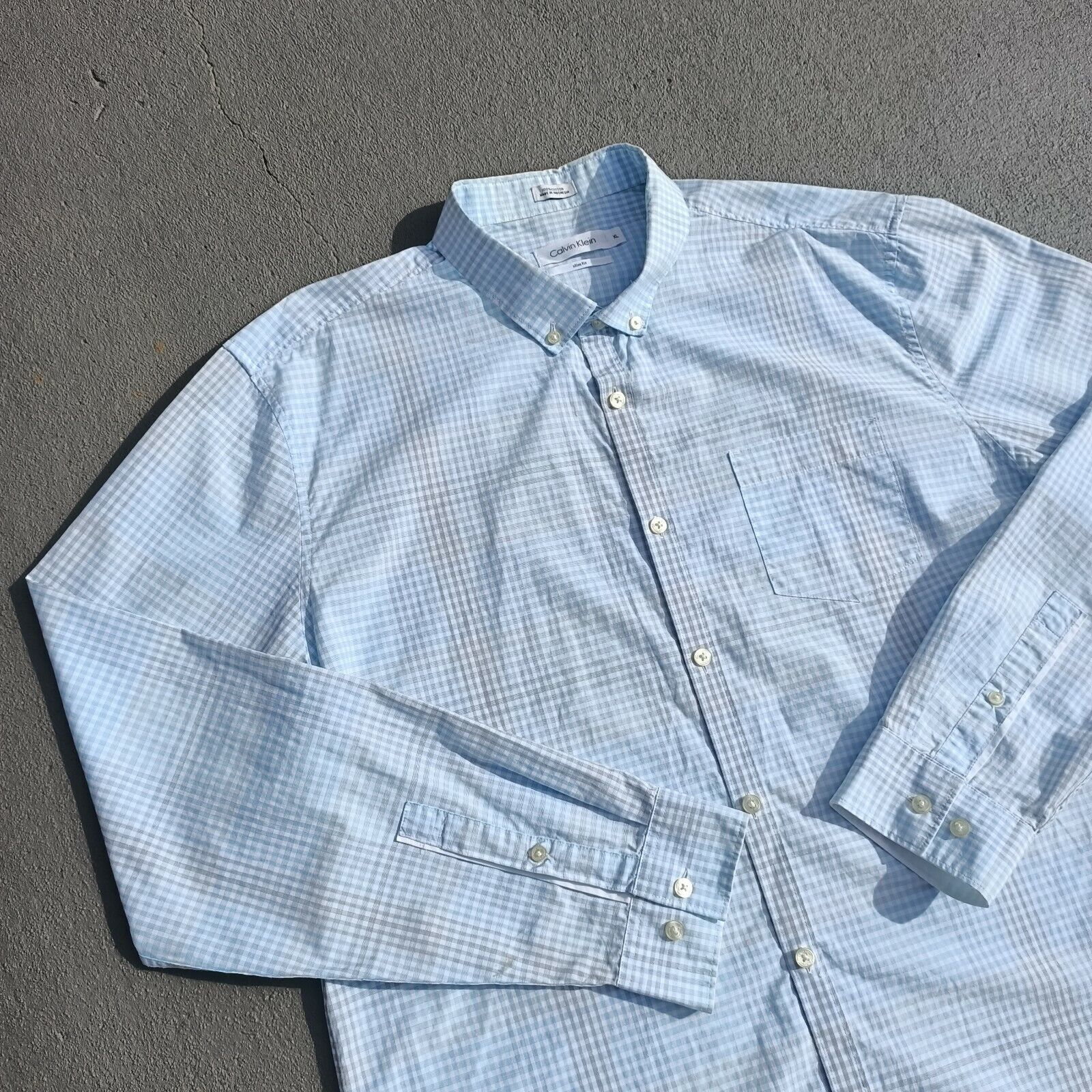 Calvin Klein Calvin Klein Shirt Size XL Mens Blue Check Button Up Size US XL / EU 56 / 4 - 5 Thumbnail