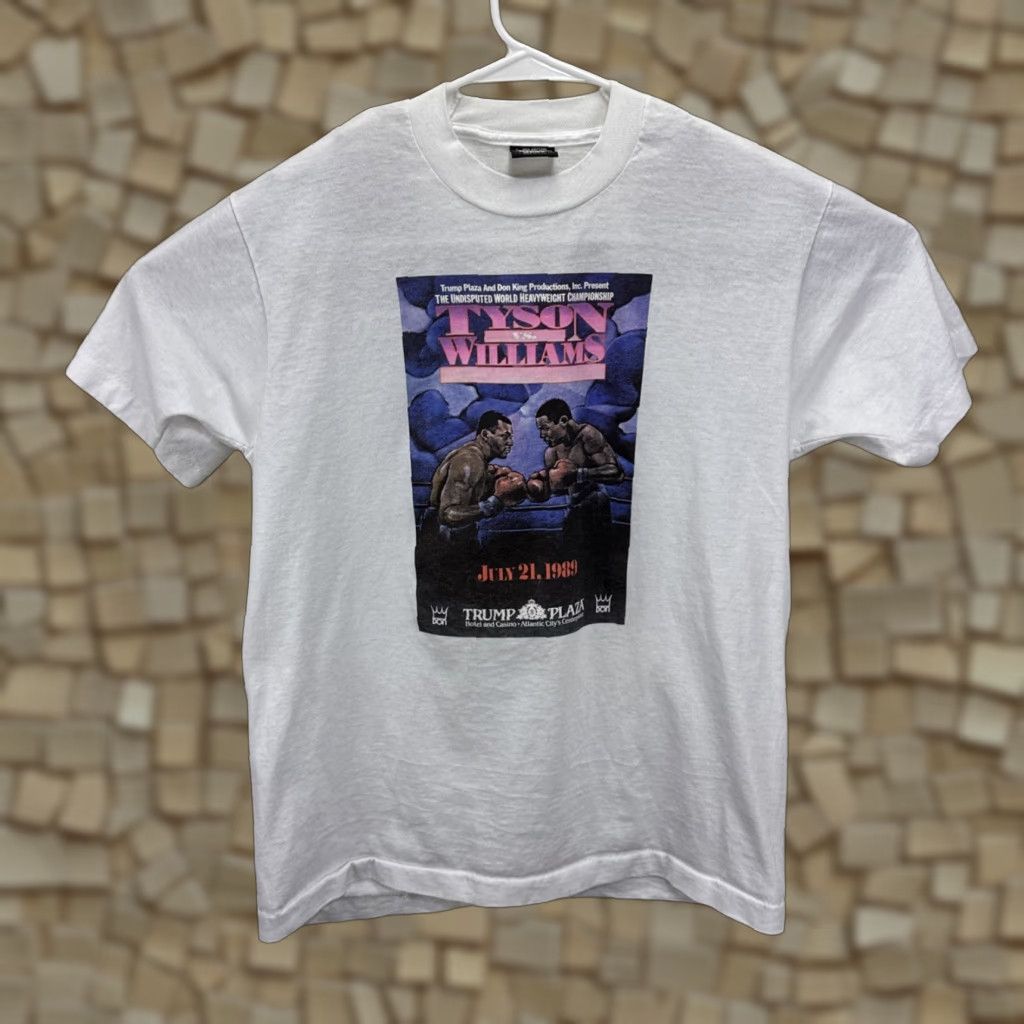 Vintage VINTAGE Mike Tyson vs. Carl Williams 1989 Boxing T-Shirt Large White Cotton Crew Neck Short Sleeve Logo 80s Sports Mens Shirt Size US L / EU 52-54 / 3 - 1 Thumbnail