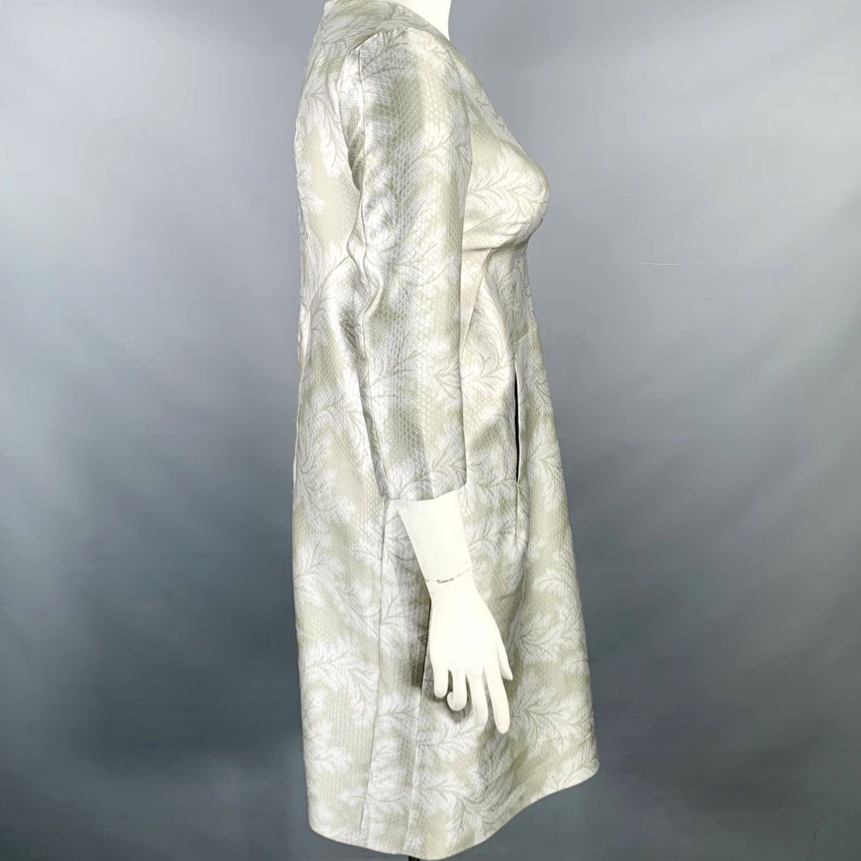 Jil Sander JIL SANDER Dress Size 10 Grey Silver Polyester Silk Embossed A-Line Women Size L / US 10 / IT 46 - 3 Thumbnail