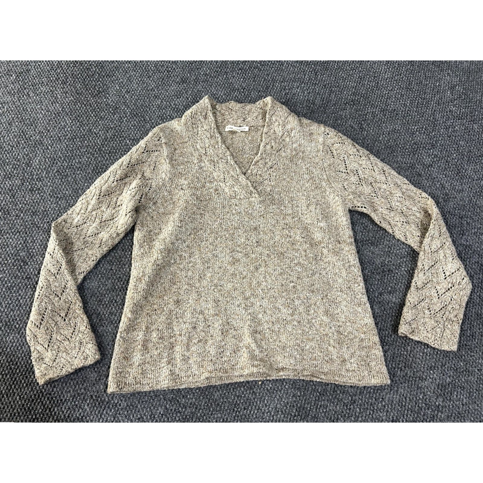 Coldwater Creek Coldwater Creek Sweater Adult Small Beige V-Neck Pullover Pointelle Long Sleeve Knit Womens Size S / US 4 / IT 40 - 2 Thumbnail