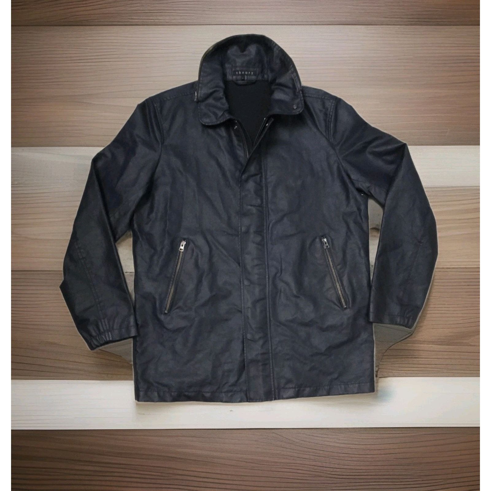Theory Theory Men Utility Overcoat Black Waxing Cotton Blend Jacket Size US XL / EU 56 / 4 - 3 Thumbnail