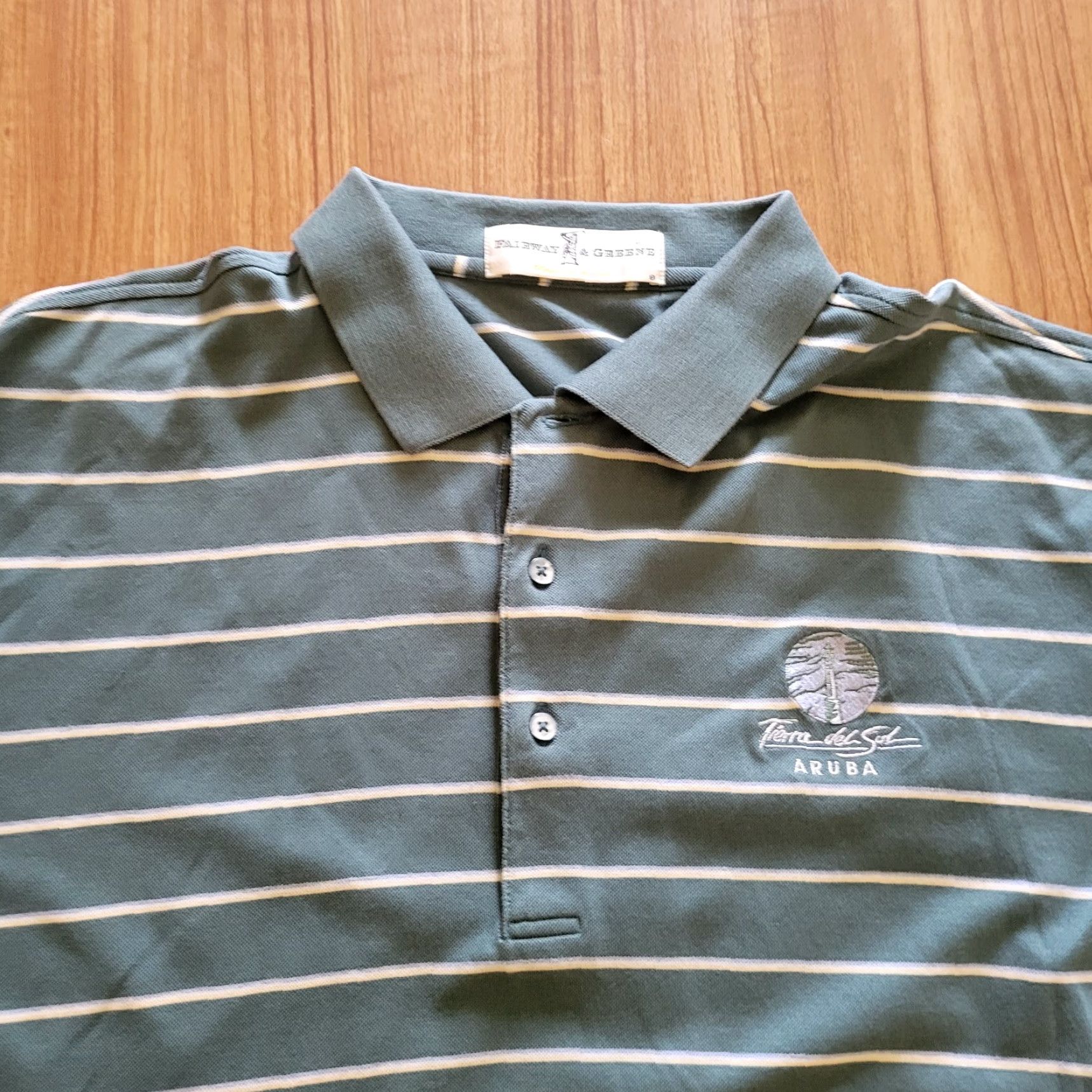 Vintage VINTAGE? No — Fairway & Greene Polo Shirt Mens L Green White Striped, Fairway Sol Aruba, Golf Size US L / EU 52-54 / 3 - 4 Thumbnail
