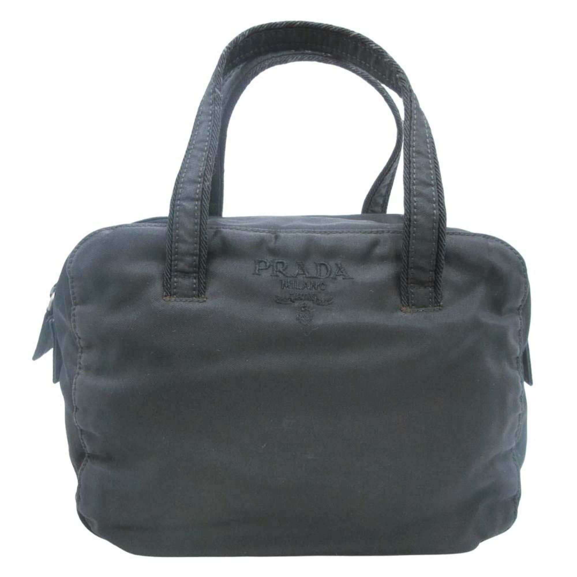 Prada Nylon Logo Embroidered Handbag, Bag, Tote, Mini, Made In Italy, Black, For Women