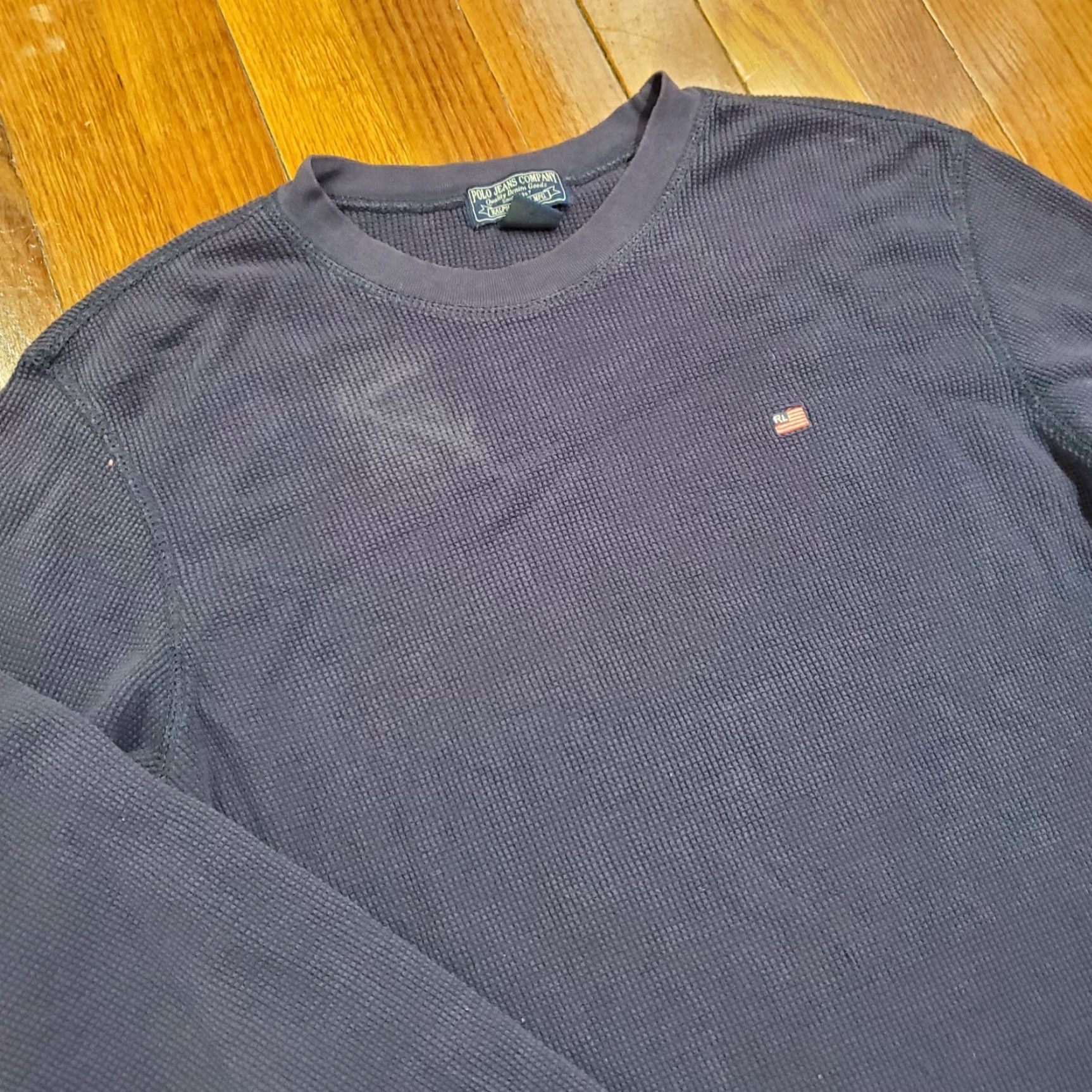 Polo Ralph Lauren VINTAGE Polo Jeans Co Shirt Men Large Blue Waffle Thermal Ralph Lauren 90s Logo Embroidered Cotton Blend T-Shirt Size US L / EU 52-54 / 3 - 4 Thumbnail