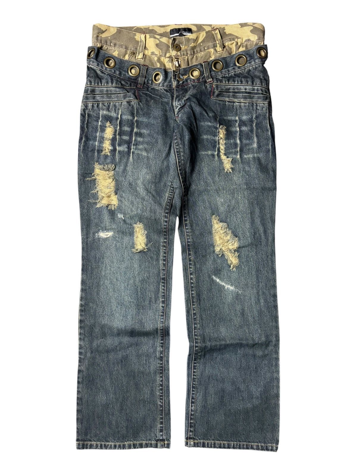 Japanese Brand 2000s Aphalle Double Waist Hybrid Camo Mudwash Jeans Size US 31 - 1 Thumbnail