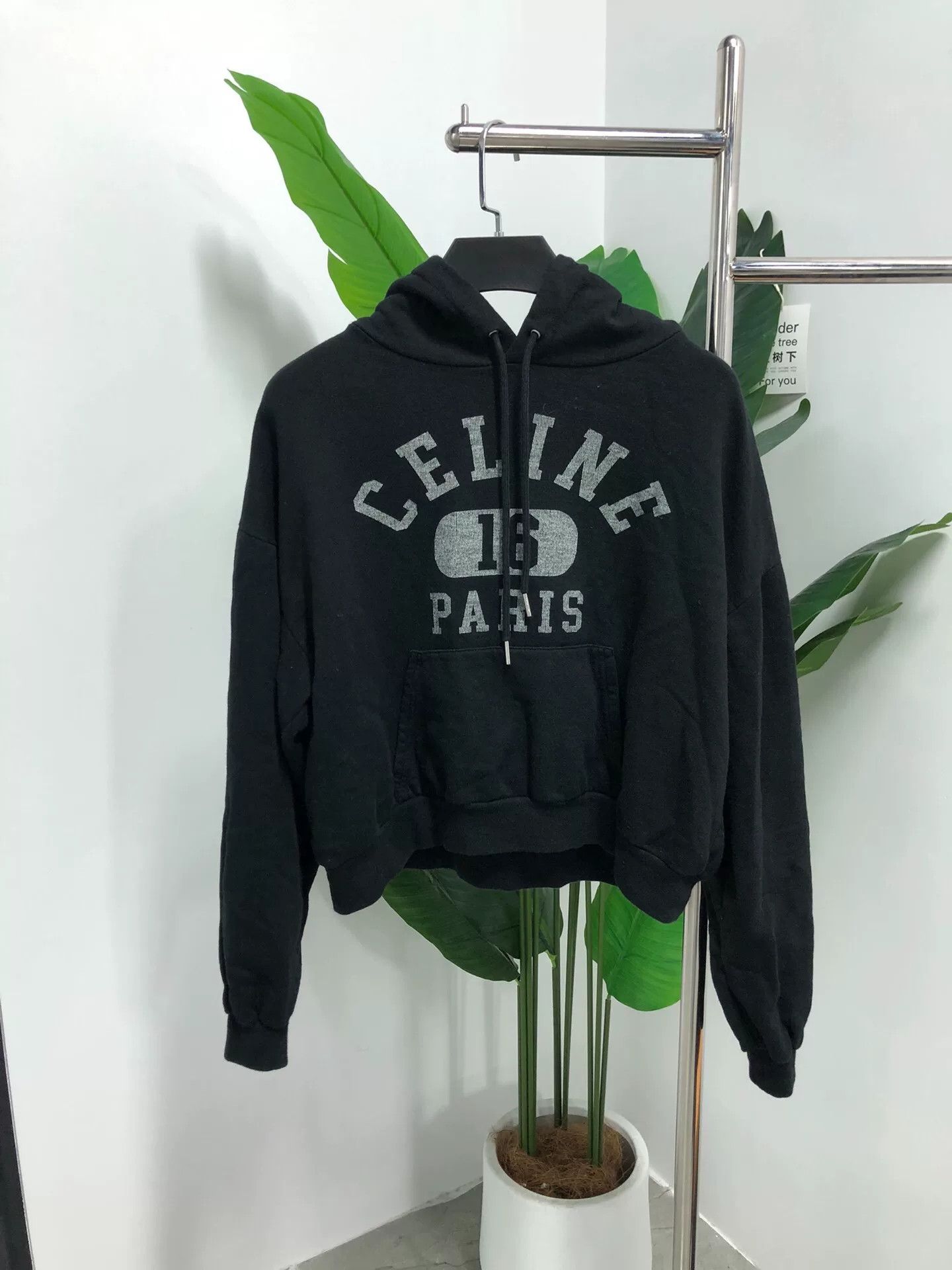 Celine celine black letter print cropped hoodie Size S / US 4 / IT 40 - 1 Thumbnail