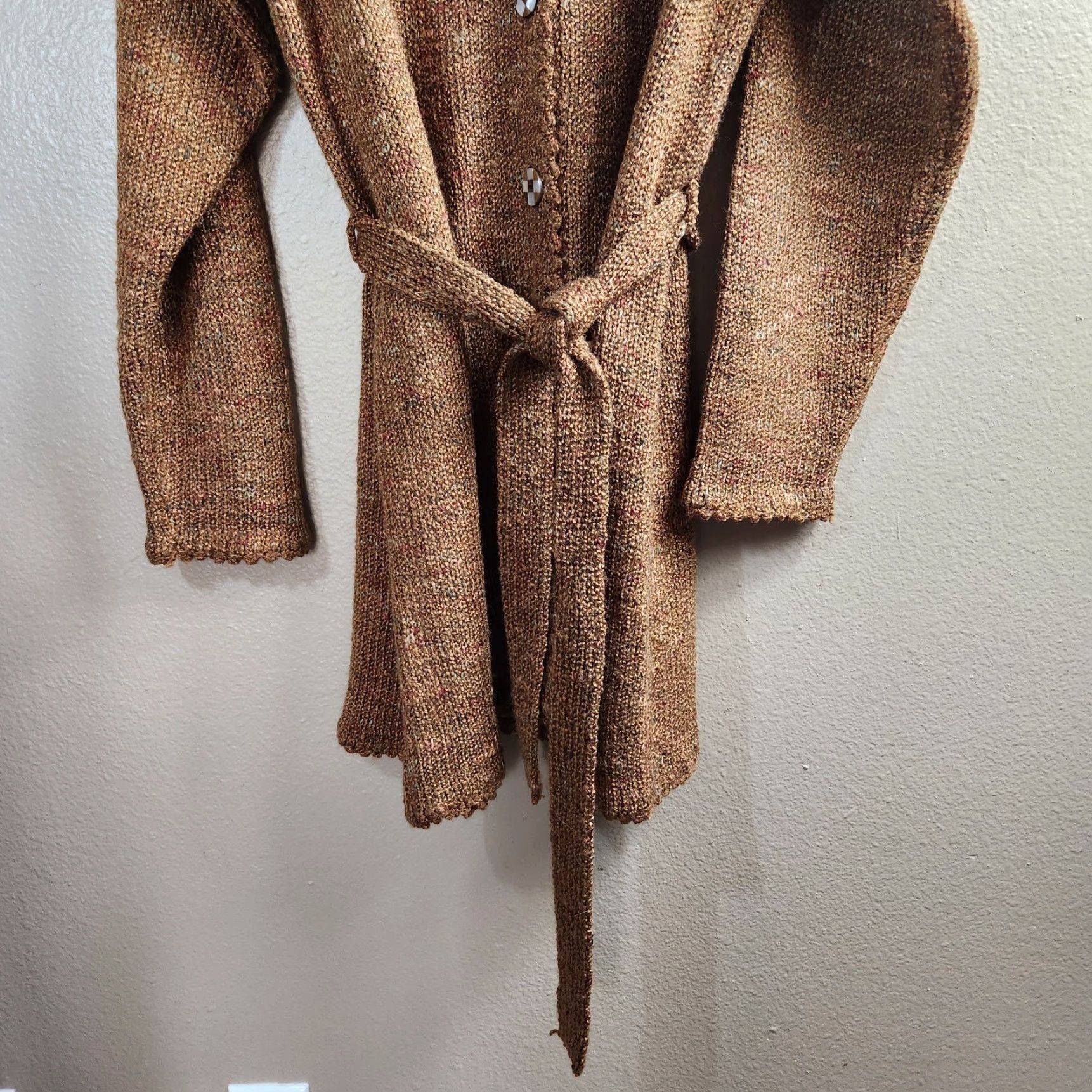 Vintage Wind River Cardigan |L| Brown Speckled Knit Tie Waist Buttonfront Sweater Size L / US 10 / IT 46 - 2 Thumbnail