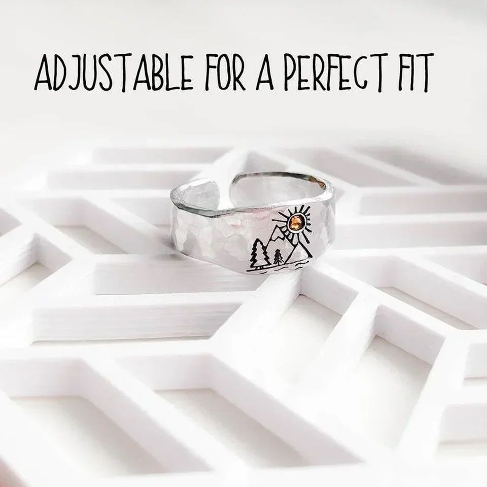 Jewelry × Vintage Forest Mountain Sun Nature Landscape Carved Ring Size ONE SIZE - 5 Thumbnail