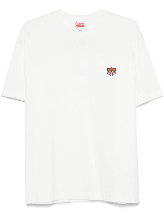 Tシャツ・カットソー KENZO Men Tops FF55TS5264SI02 WHITE KENZO Happy Tiger' embroidered oversized T-shirt in cotton