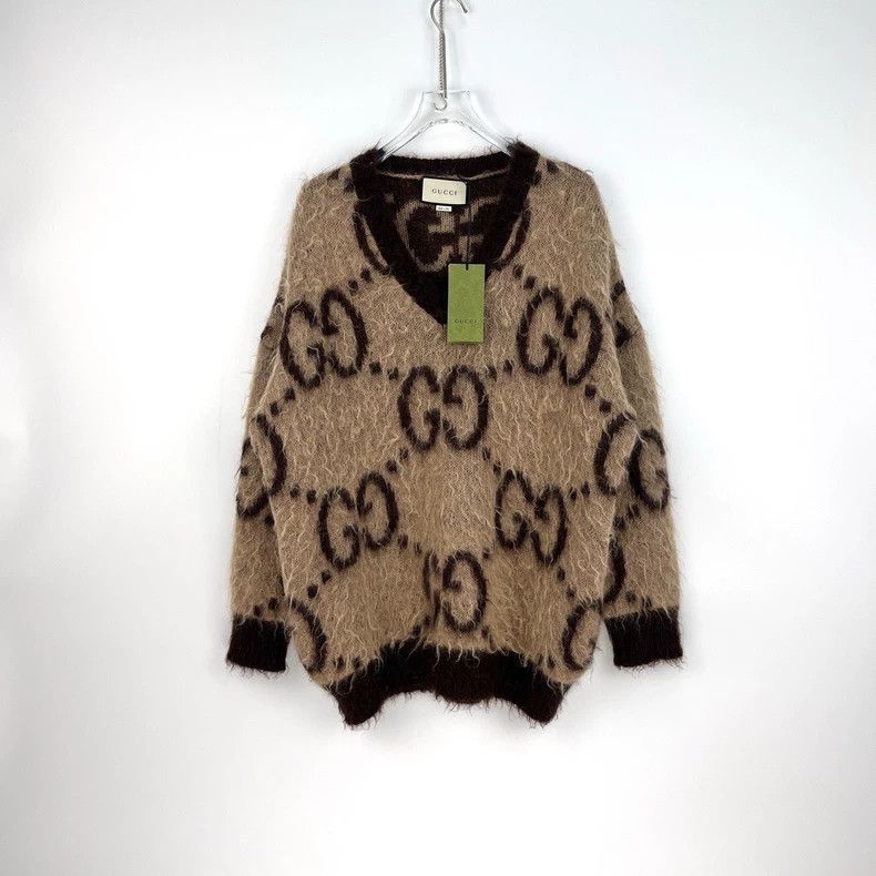 Gucci Gucci Coffee-colored classic logo horsehair sweater 2502-Ne Size US L / EU 52-54 / 3 - 3 Thumbnail