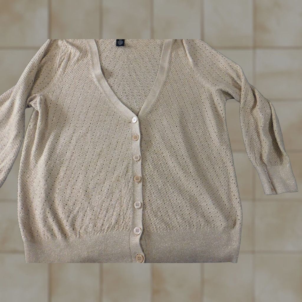 Vintage Lane Bryant Womens Cardigan Sweater 18 Plus Beige Cable-Knit Long Sleeve Crew Neck Button Stretch Size XXL / US 16-18 / IT 52-54 - 1 Thumbnail