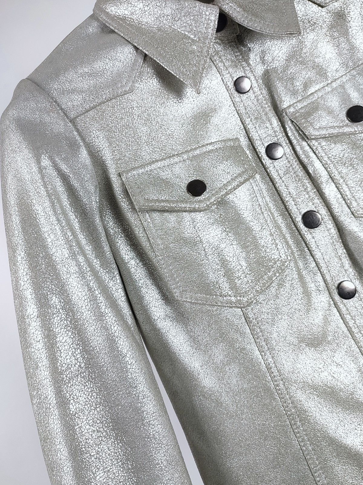 Genuine Leather Goosecraft Crackle Silver Astro Leather Jacket-Shirt Size S / US 4 / IT 40 - 6 Thumbnail