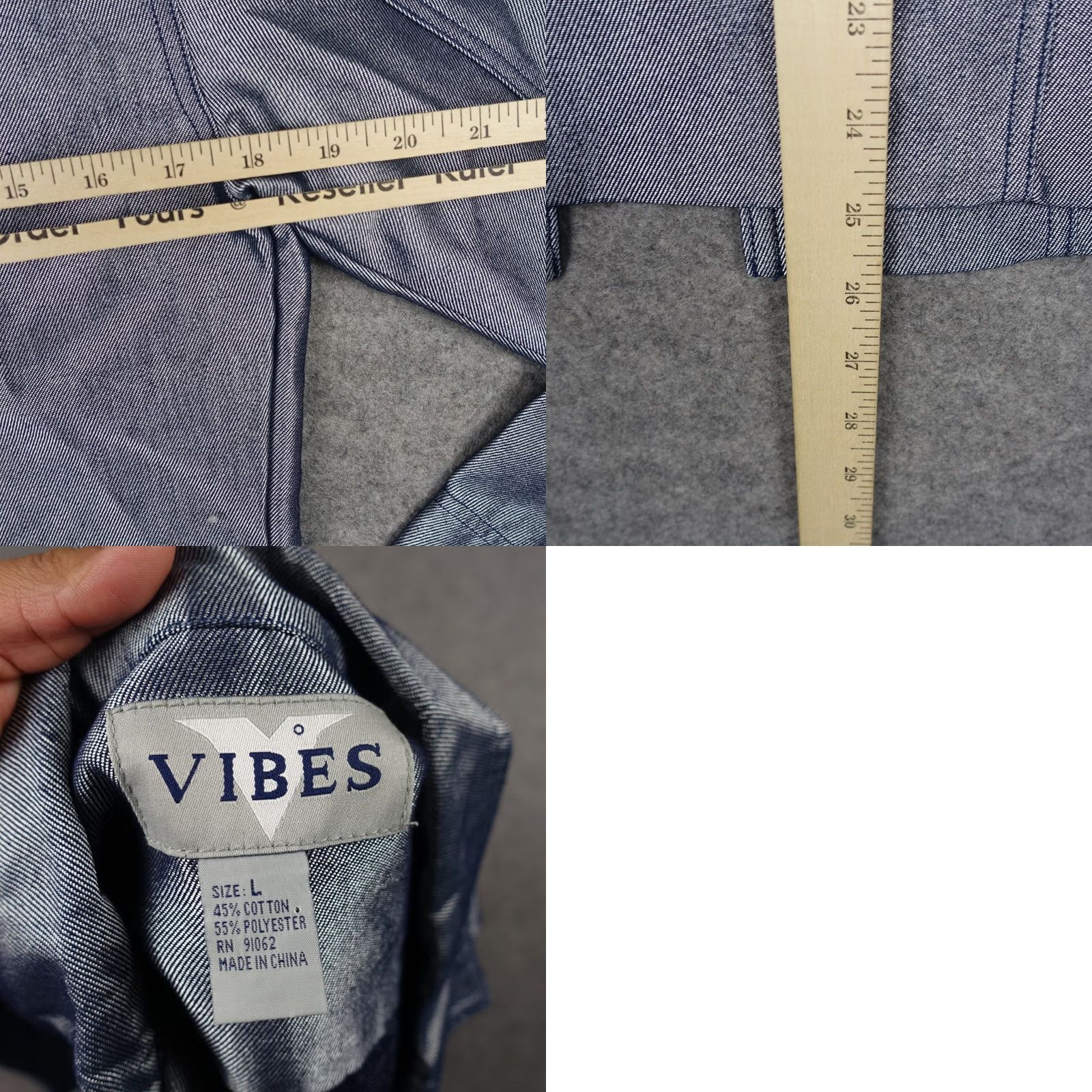 VIBE Vibes Jacket Womens Large Denim Trucker Button Front Pockets Blue Jeans Casual Fall Spring Winter Mens? Size 36" / US 14 / IT 50 - 8 Thumbnail