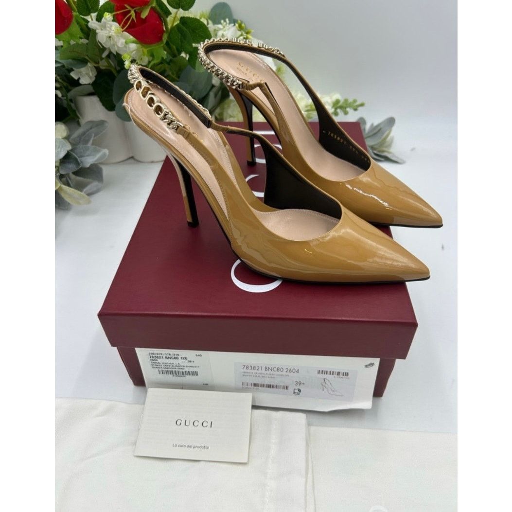 Gucci Gucci Signoria chain patent sling back pumps size 39.5 Size US 9.5 / IT 39.5 - 1 Thumbnail