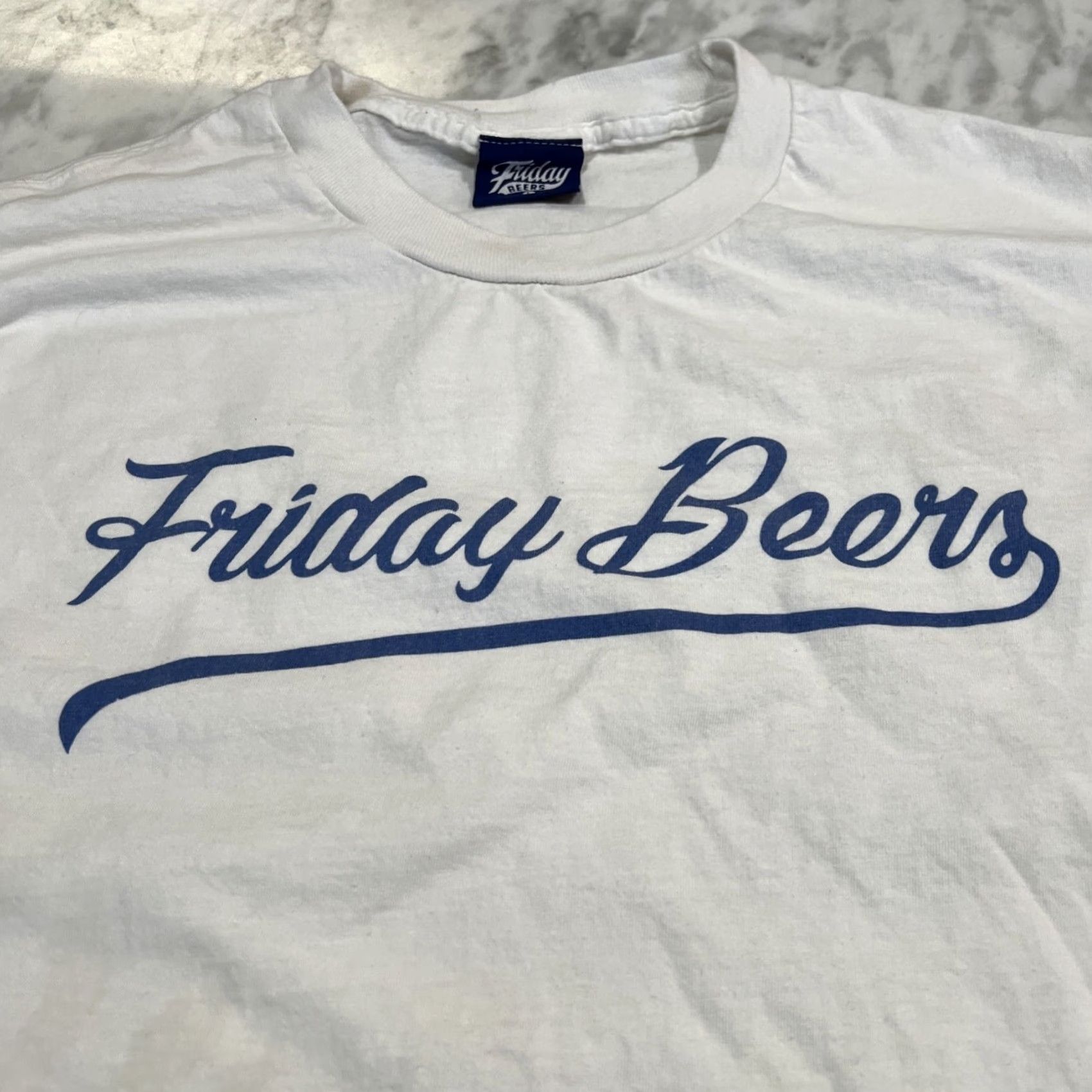 Vintage Friday Beers T Shirt Men’s L White Cotton Stains Graphic Print Short Sleeve Crew Neck Men Size US L / EU 52-54 / 3 - 2 Thumbnail