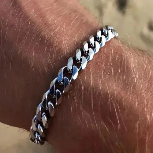 Jewelry Cuban Link Bracelet Chain Gothic Chrome Casual Punk Grunge in Silver, Men's
