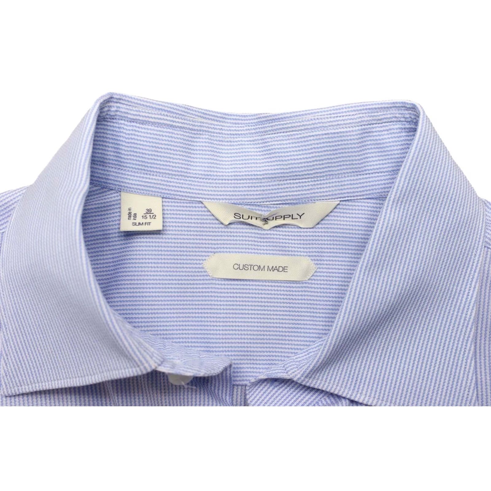 Suitsupply SUITSUPPLY Custom Made Slim Fit Shirt Men's 39 / 15 1/2 Pinstriped Spread Blue Formal Business Size 40R - 4 Thumbnail