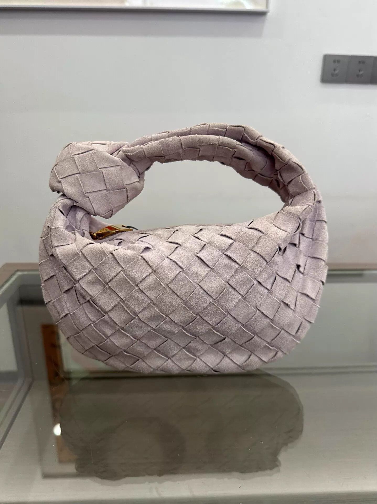 Bottega Veneta BV Mini Jodie Pale Pink Suede Woven Dumpling 23cm Size ONE SIZE - 3 Thumbnail