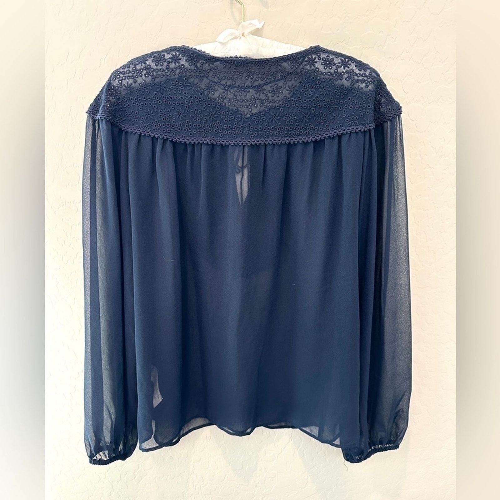 Zara ZARA | Basic Navy Blue Sheer Eyelet Lace Long Sleeve Blouse Size S / US 4 / IT 40 - 4 Thumbnail