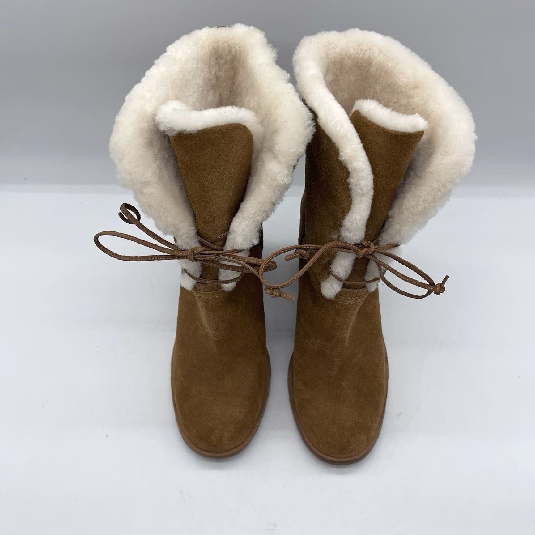 Ugg UGG Jerene Women's 9 Lace Up Fold Over Boots Wheat Suede Stacked Heel Ankle Boot Size US 7 / IT 37 - 7 Thumbnail