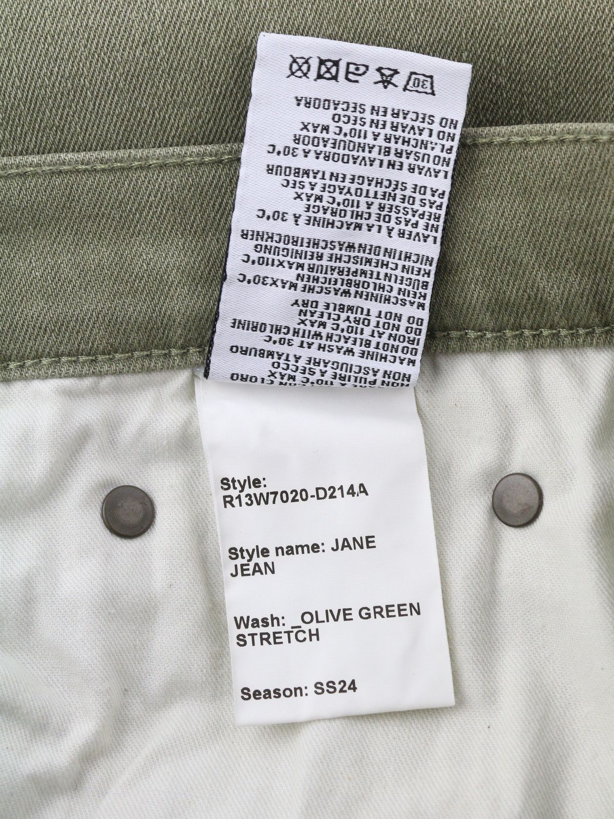 R13 JANE 28 Olive Green Stretch Loose Straight High Waist 86313 Size 28" / US 6 / IT 42 - 9 Thumbnail