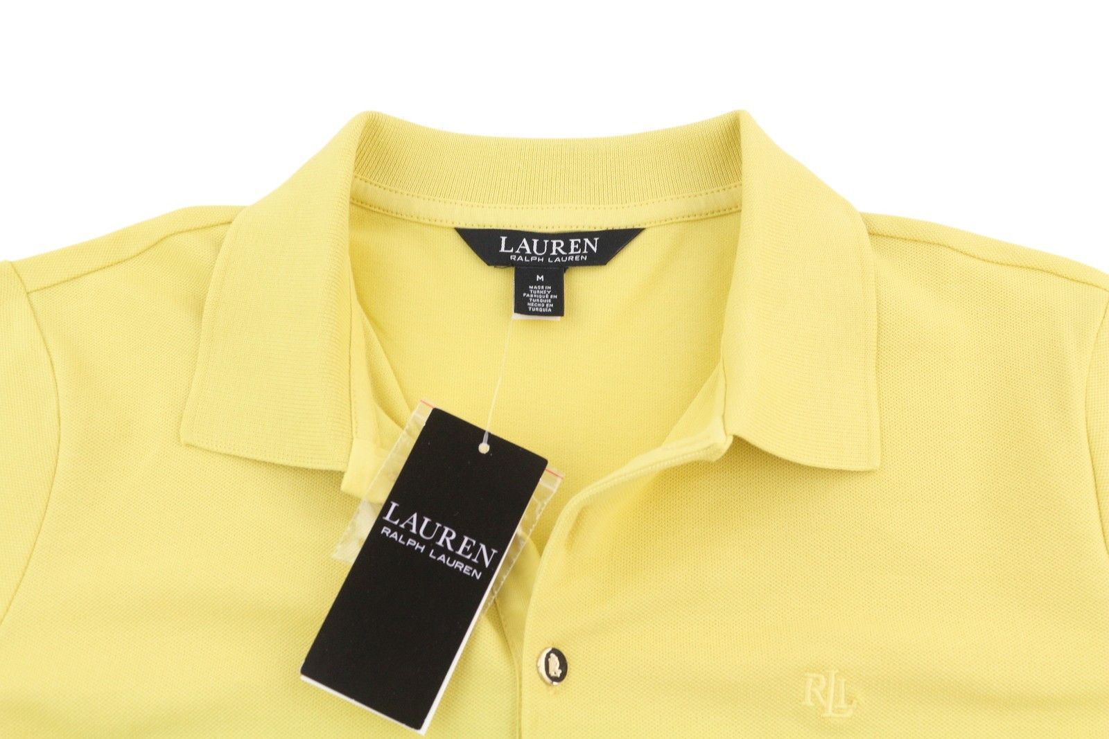 Lauren Ralph Lauren M Yellow Polo Neck Cotton Logo T-Shirt 84718 Size M / US 6-8 / IT 42-44 - 4 Thumbnail