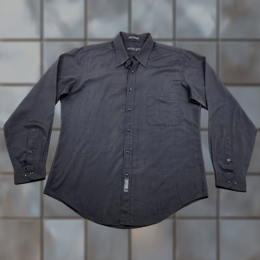 Geoffrey Beene Shirt Mens 16.5 Black Dress Long Sleeve Slim Fitted Pocket Usa Shirt (Size 46R)